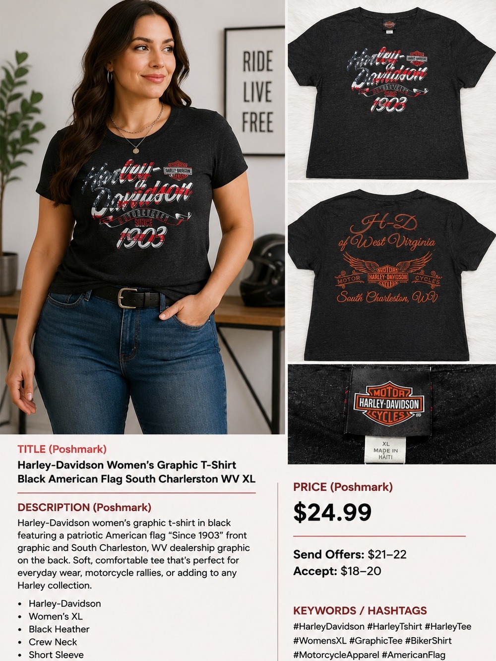 Harley-Davidson Women’s Graphic T-Shirt Black American Flag
